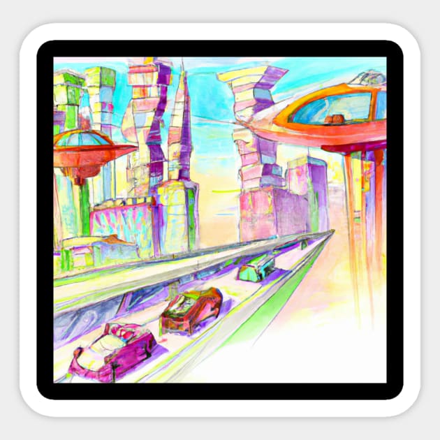 Futuristic City Pencil Drawing Sticker by retroprints